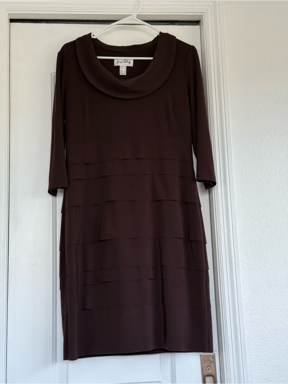 Joseph Ribkoff Brown Long Sleeve Tiered Cowl Neck Dress